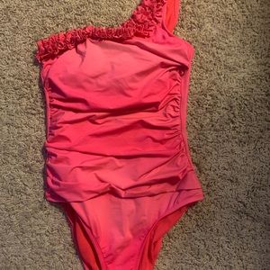 Coral one piece with ruffles